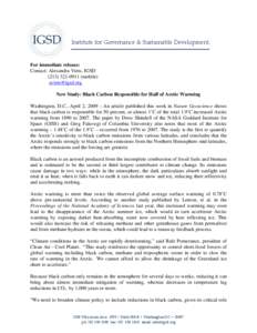                                                        Institute for Governance & Sustainable Development   For immediate release: Contact: Alexandra Viets, IGSD