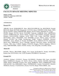 MĀNOA FACULTY SENATE  FACULTY SENATE MEETING MINUTES January 21,2015 Architecture Auditorium (ARCH:00 pm - 5:00 pm