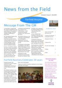 News from the Field Volume 2, Issue 2 - Feb 2013 Fairfield Hospital  Message From The GM