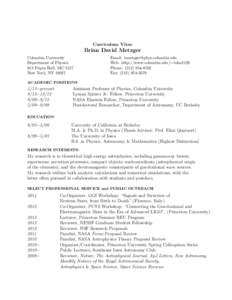 Curriculum Vitae  Brian David Metzger Columbia University Department of Physics 912 Pupin Hall, MC 5217