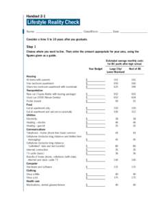 Handout 2-1  Lifestyle Reality Check Name:  Class/Block: