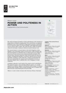 Miriam A. Locher  POWER AND POLITENESS IN ACTION Disagreements in Oral Communication