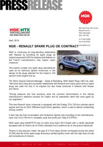 PRESSRELEASE NGK Spark Plugs (UK) Limited Maylands Avenue Hemel Hempstead Herts HP2 4SD