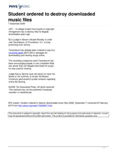 Student ordered to destroy downloaded music files