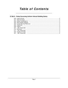 Ta b l e o f C o n t e n t s[removed]Rules Governing Uniform School Building Safety 000. Legal Authority. ..............................................................................................................2