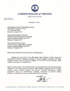 COMMONWEALTH of VIRGINIA Office of the Governor Aubrey L. layne, Jr. Secretary of Transportation  November 17,2014