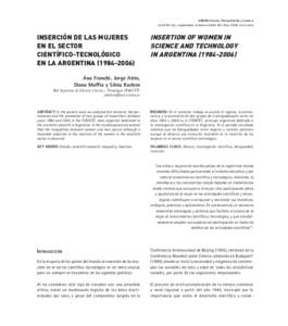 ARBOR Ciencia, Pensamiento y Cultura CLXXXIV 733 septiembre-octubreISSN: INSERCIÓN DE LAS MUJERES EN EL SECTOR CIENTÍFICO-TECNOLÓGICO