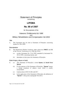 Statement of Principles concerning LIPOMA No. 98 of 2007 for the purposes of the