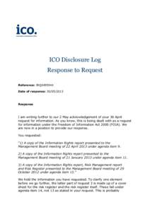 ICO Disclosure Log Response to Request Reference: IRQ0495944 Date of response: [removed]Response