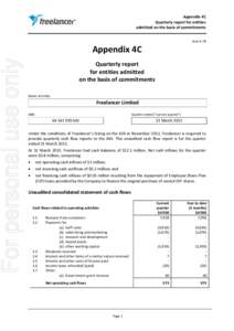 Appendix 4C Quarterly report for entities admitted on the basis of commitments Rule 4.7B  For personal use only