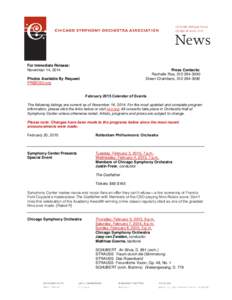 For Immediate Release: November 14, 2014 Press Contacts: Rachelle Roe, [removed]Eileen Chambers, [removed]