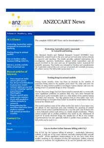 ANZCCART News Volume 27 Number 4, 2014 At a Glance: Protecting Australian native mammals in research and