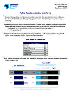 To: Interested Parties From: Amy Levin Date: October 9, 2014 Polling Results on Venting and Flaring § Benenson Strategy Group recently conducted polling among likely 2014 general election voters in Colorado,