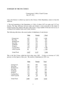 SUMMARY OF THE 1911 CENSUS