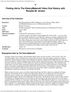 Finding Aid to The HistoryMakers® Video Oral History with Renaldo M. Jensen  Finding Aid to The HistoryMakers® Video Oral History with Renaldo M. Jensen  Overview of the Collection