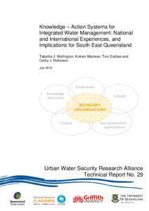 Knowledge – Action Systems for Integrated Water Management: National and International Experiences, and Implications for South East Queensland Tabatha J. Wallington, Kirsten Maclean, Toni Darbas and Cathy J. Robinson