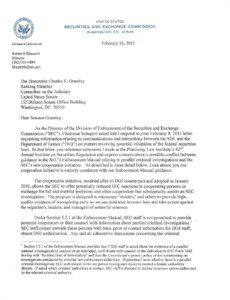 Letter from Robert Khuzami to Senator Charles Grassley on Cooperation