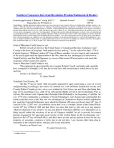 Southern Campaign American Revolution Pension Statements & Rosters Pension application of Robert Crouch S34717 Transcribed by Will Graves Hannah Barnett 1