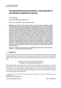 J. R. Statist. Soc. B, Part 3, pp. 347–368 The optimal discovery procedure: a new approach to simultaneous significance testing John D. Storey