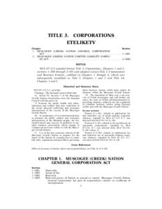 TITLE 3. CORPORATIONS ETELIKETV Chapter Section 1. MUSCOGEE (CREEK) NATION GENERAL CORPORATION ACT. TTTTTTTTTTTTTTTTTTTTTTTTTTTTTTTTTTTTTTTTTTTTTTTTTTTTTTTTTTTTTTTT 1–1001