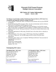 MS Centers & Contact Information for WWWP Providers