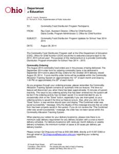 John R. Kasich, Governor Dr. Richard A. Ross, Superintendent of Public Instruction TO:  Commodity Food Distribution Program Participants