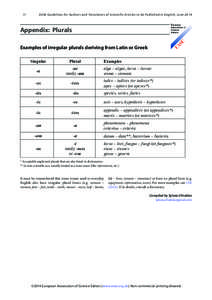 11  EASE Guidelines for Authors and Translators of Scientific Ar ticles to be Published in English, June 2014 Appendix: Plurals Examples of irregular plurals deriving from Latin or Greek