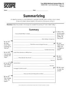 Core Skills Workout: Summarizing—LL  NONFICTION: “Lost in Death Valley,” pages 4-9 May 2015  ®