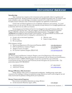 Duquesne University Small Business Development Center  Environmental Assistance Introduction  Many businesses have impacts on the environment and are potentially subject to regulations and