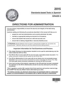 2015 Directions for Administration—STS for RLA (Grade 6)