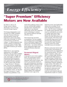Energy Efficiency Factsheet: “Super Premium” Efficiency Motors • Page 1  “Super Premium” Efficiency Motors are Now Available By Gilbert A. McCoy, P.E. Energy Systems Engineer,