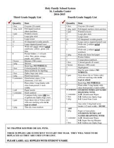 Third Grade Supply List  Holy Family School System St. Ludmila Center[removed]Fourth Grade Supply List