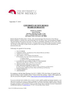 September 17, 2014  UNIVERSITY OF NEW MEXICO BOARD OF REGENTS NOTICE & AGENDA Special Meeting
