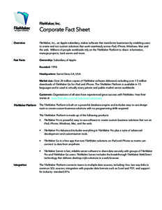 FileMaker, Inc. An Apple Subsidiary Corporate Fact Sheet  Overview