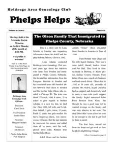 Holdrege Area Genealogy Club Volume 20, Issue 2 Phelps Helps  Page