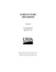 AGRICULTURE DECISIONS Volume 66 July - December 2007 Part Three (PACA)