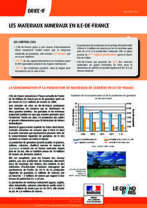 DRIEE-IF  Décembre 2012 LES MATERIAUX MINERAUX EN ILE-DE-FRANCE LES CHIFFRES CLES