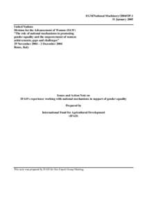 EGM/National Machinery/2004/OP.1 31 January 2005 United Nations Division for the Advancement of Women (DAW) “The role of national mechanisms in promoting gender equality and the empowerment of women: