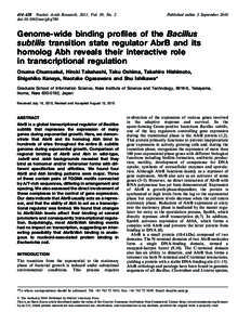 414–428 Nucleic Acids Research, 2011, Vol. 39, No. 2 doi:[removed]nar/gkq780 Published online 3 September[removed]Genome-wide binding profiles of the Bacillus