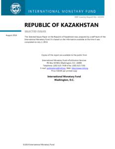 Republic of Kazakhstan: Selected Issues ; IMF Country Report No[removed] ; July 2, 2014