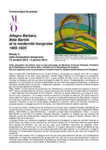 Communiqué de presse  Allegro Barbaro. Béla Bartók et la modernité hongroise[removed]