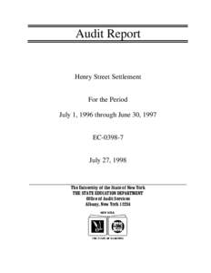 Audit Report  Henry Street Settlement For the Period July 1, 1996 through June 30, 1997 EC[removed]