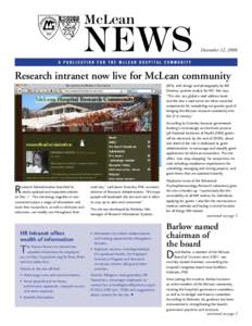 December 12, 2008  Research intranet now live for McLean community (RIS), with design and photography by Bill Downey, systems analyst for RIS. Yale says, “This site, our global e-mail address book