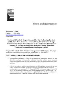 News and Information November 7, 2008 Contact: Rick Fisher [removed[removed]