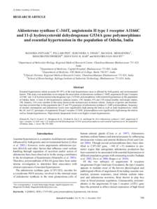 c Indian Academy of Sciences  RESEARCH ARTICLE  Aldosterone synthase C-344T, angiotensin II type 1 receptor A1166C