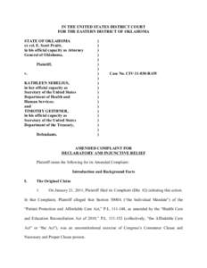 IN THE UNITED STATES DISTRICT COURT FOR THE EASTERN DISTRICT OF OKLAHOMA STATE OF OKLAHOMA ex rel. E. Scott Pruitt, in his official capacity as Attorney General of Oklahoma,