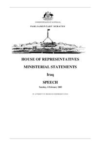 HOUSE OF REPRESENTATIVES MINISTERIAL STATEMENTS Iraq