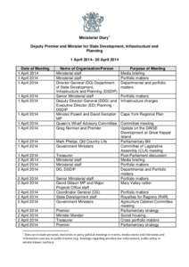 Ministerial Diary1 Deputy Premier and Minister for State Development, Infrastructure and Planning 1 April 2014– 30 April 2014 Date of Meeting 1 April 2014