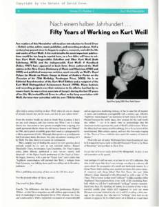 Fifty Years of Working on Kurt Weill