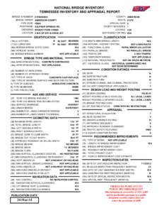 NATIONAL BRIDGE INVENTORY TENNESSEE INVENTORY AND APPRAISAL REPORT BRIDGE ID NUMBER: 01F00050001 BRIDGE OWNER: ANDERSON COUNTY  COUNTY: ANDERSON